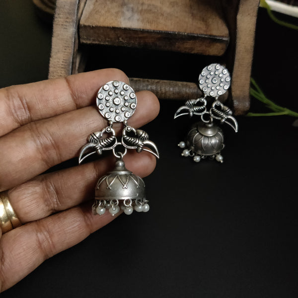 "Kamal" Silver Look Alike Oxidized Jhumka Earrings