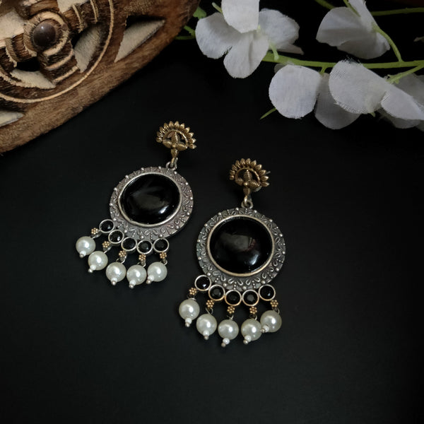 Jyostna Silver Look Alike Dual tone Oxidized Dangler