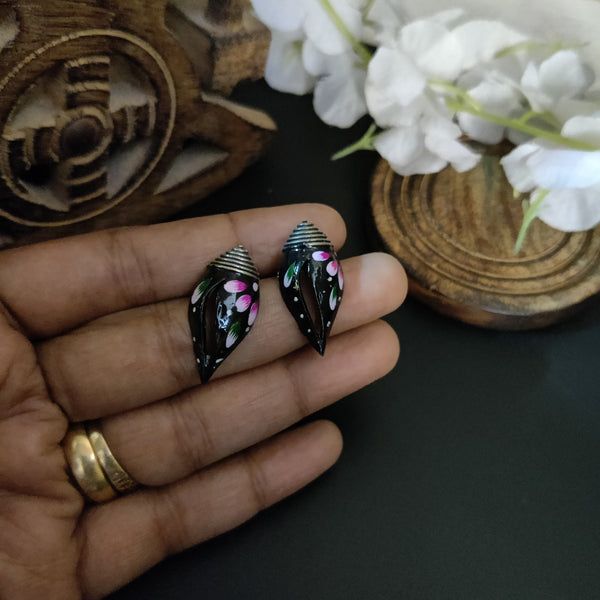 Shankh Silver Look Alike Painted Earrings