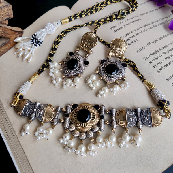 “Rohini” Silver Look alike Dual Tone Necklace set