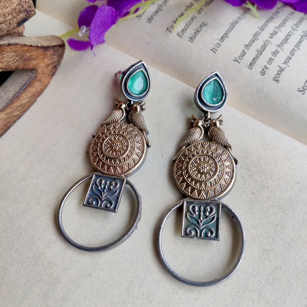 "Niza" Handmade Oxidized Dual Tone long Earrings
