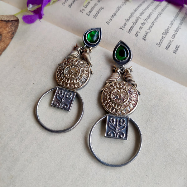 "Niza" Handmade Oxidized Dual Tone long Earrings