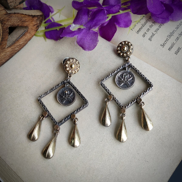 "Kirtika" Dual tone Oxidized Coin Earrings