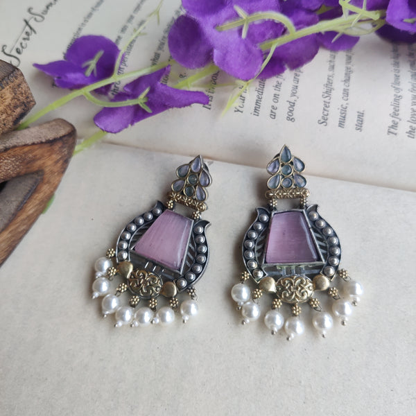 Oxidised Dual Tone long Earrings