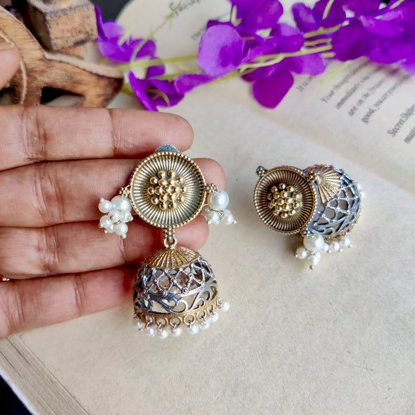 "Mantri" Silver Look Alike Dual tone Jhumka