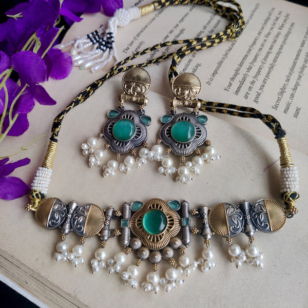 “Rohini” Silver Look alike Dual Tone Necklace set