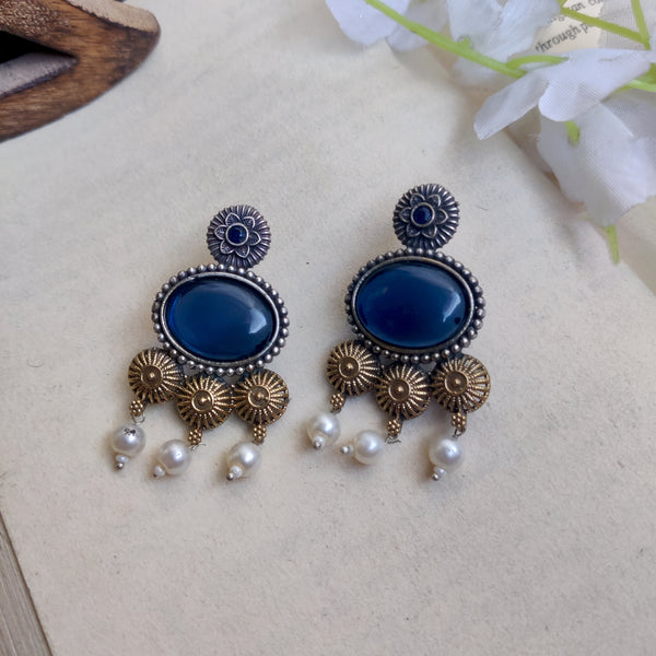 Silver Replica Earrings With Blue Monalisa Stone