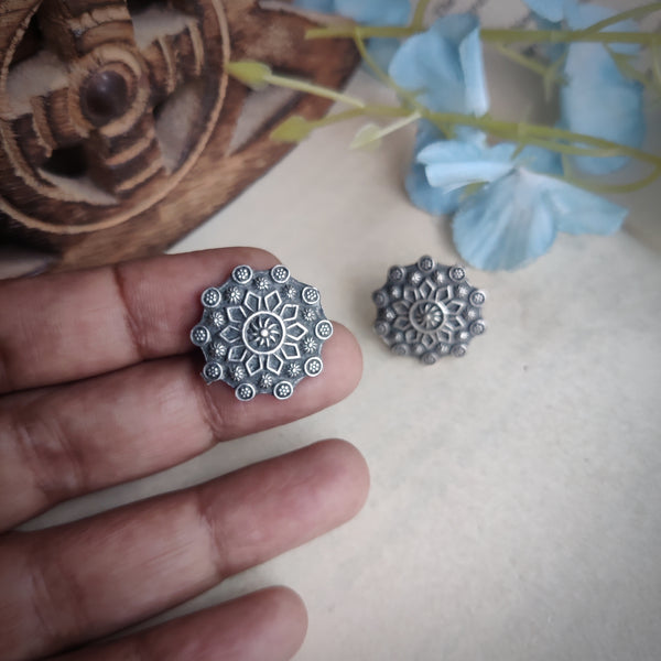 Oxidized Floral Stud Earrings