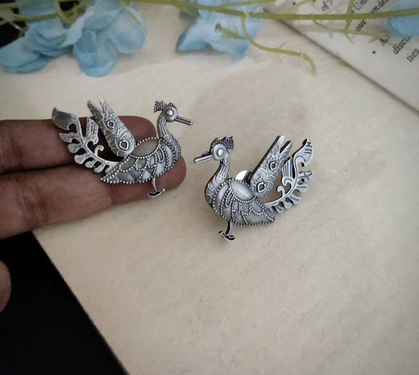 Silver polish Handcrafted Brass Bird Studs