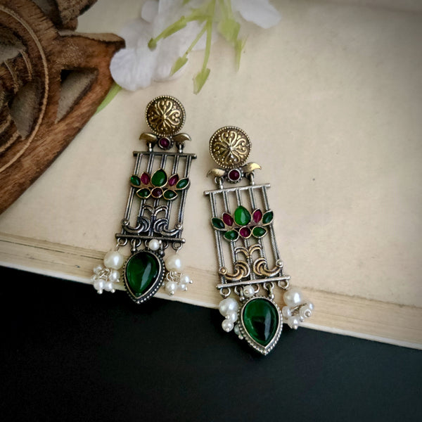 Dual tone Oxidized long Dangler Earrings