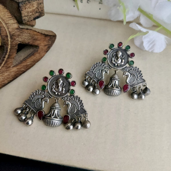 Ganesh Ji Silver Oxidized Studs Earrings