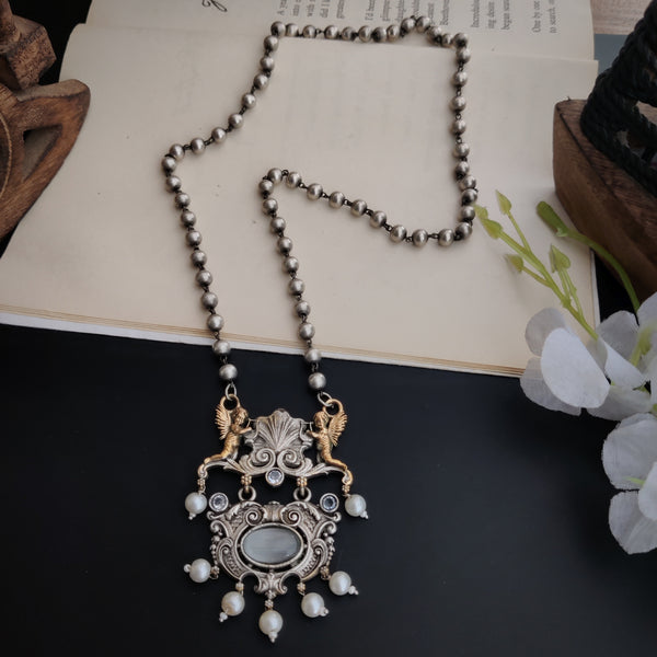 “Astha” Silver Look Alike Dual Tone Long Necklace