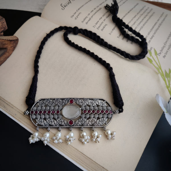 "Prani" Silver Look Alike Oxidized Necklace