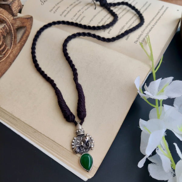 "Asma" Silver Look Alike Oxidised Tassel Necklace