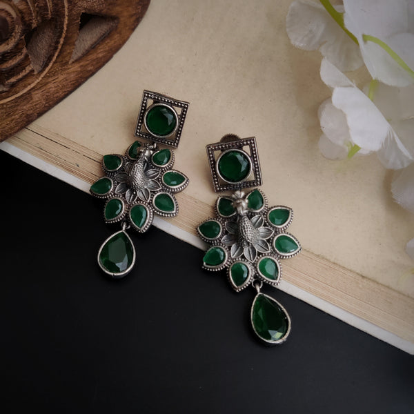 "Purab" Silver Look Alike Monalisa stone Earrings