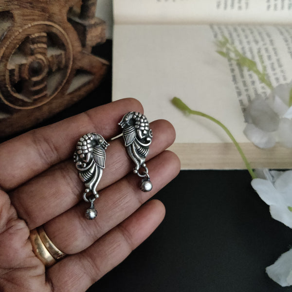 "Peacock" Silver Look Alike Oxidized Stud Earrings