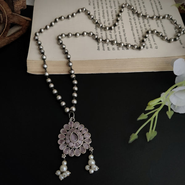 Silver Look Alike Oxidized statement long Necklace