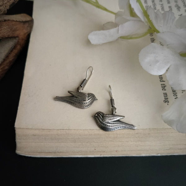 Silver Look Alike Bird Hook Earrings  - The Fiona Store