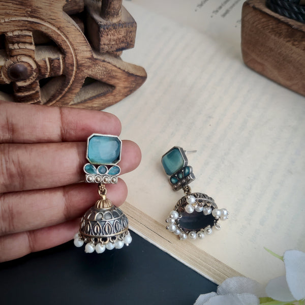 "Pehnava" Dual Tone Oxidized Dazzle Jhumka for Glam Look