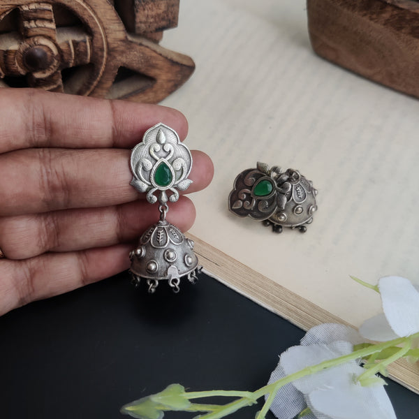 Dhanita Silver Look Alike Oxidized Jhumka