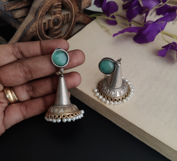 "Mantri" Silver Look Alike Dual tone Jhumka