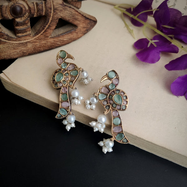 Peacock Oxidized Dual tone Stud Earrings