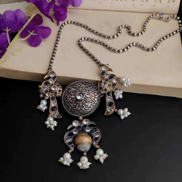 “Nilam” Silver Look alike Dual Tone Necklace set