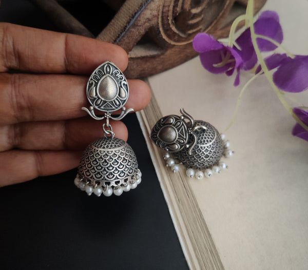 Statement Silver Jhumka with Ethnic Charm