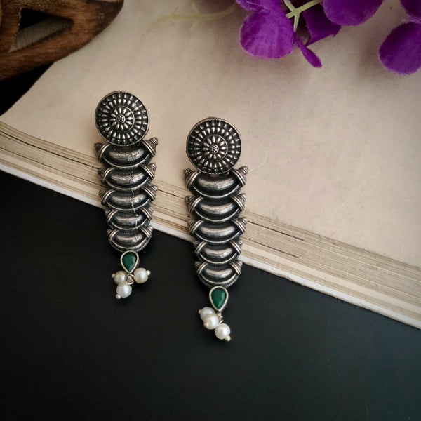 "Abha" Silver Look Alike Oxidized Earrings