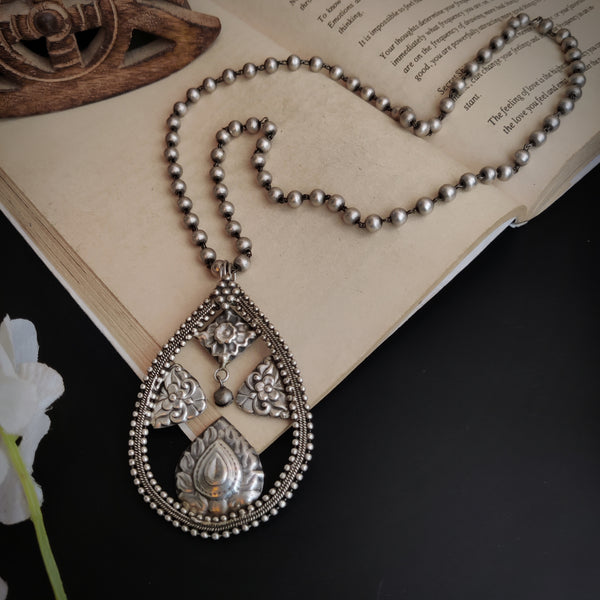 "Ishika" Silver Oxidised long Necklace