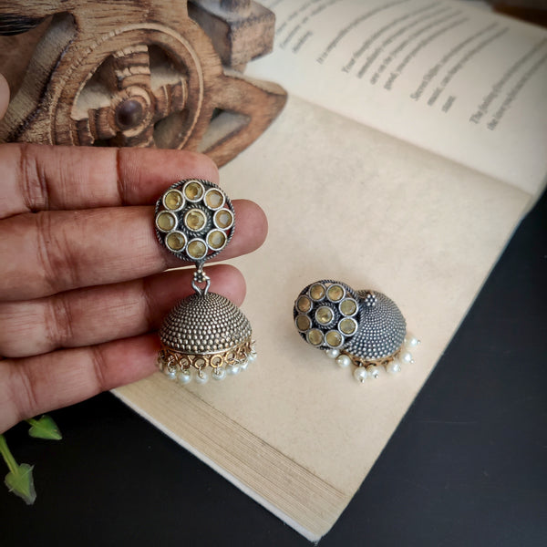 “Manjri” Silver Look Alike Oxidised Jhumka