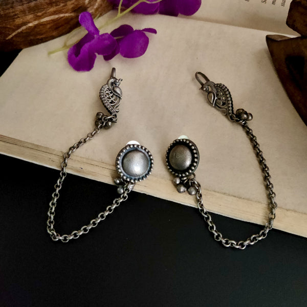 Silver Plated Oxidized Kaanchain Earrings
