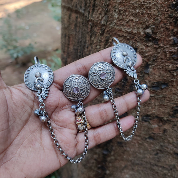 Silver Plated Oxidized Kaanchain Earrings