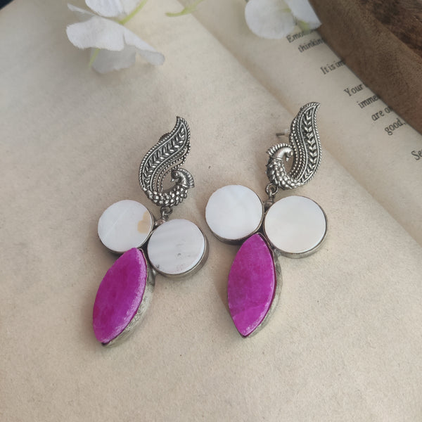 Gorgeous Silver Lookalike Brass Druzy Stone Earrings