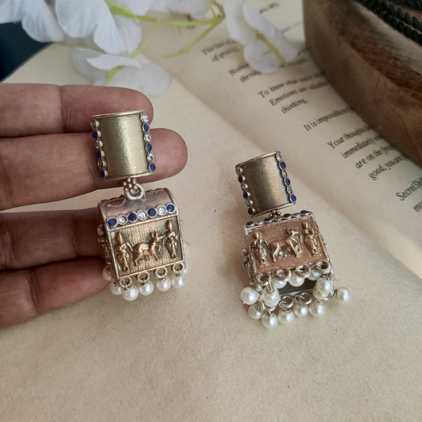 Antique Oxidised Dual Tone Jhumki Earrings