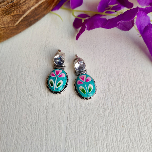 Elegant Monalisa Stone Hand painted Oxidised Earrings