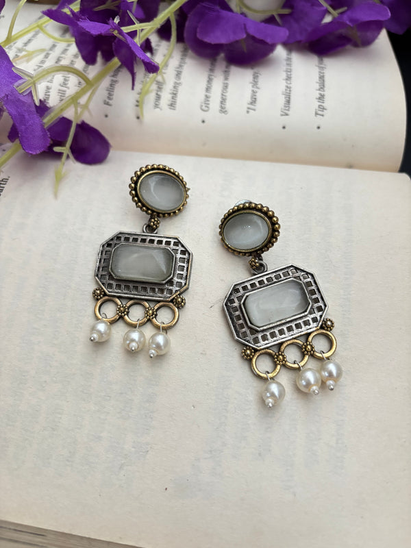 "Jhanavi Silver Look Alike Dual tone Earrings