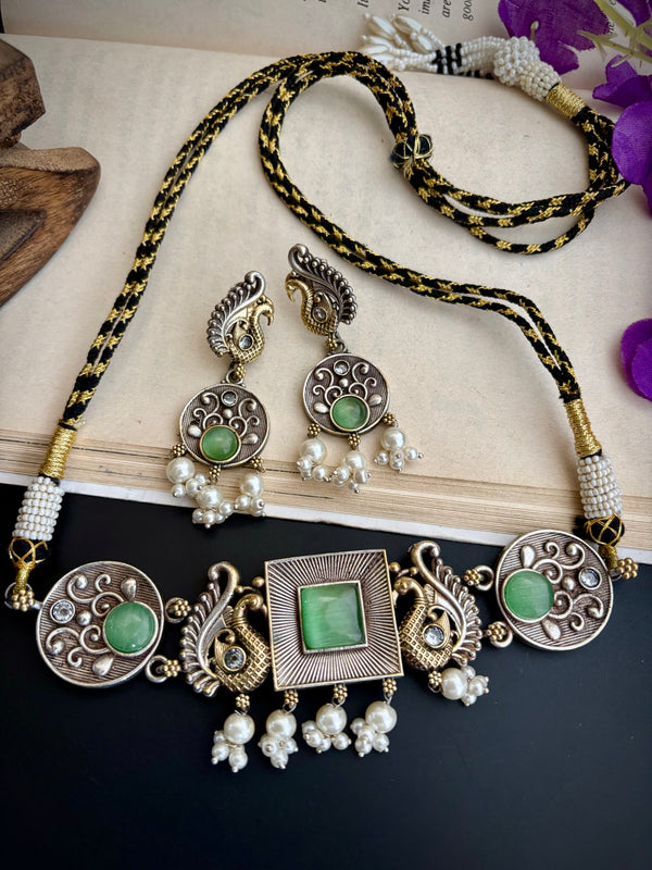 “Renu” Silver Look alike Dual Tone Necklace set