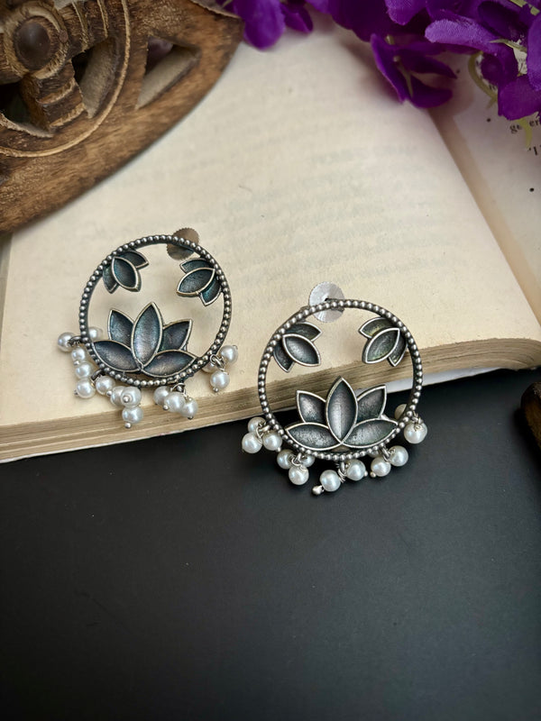 "Malian" Silver Look Alike Oxidized Earrings