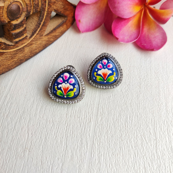 "Inaya" Silver Look Alike Hand painted Earrings