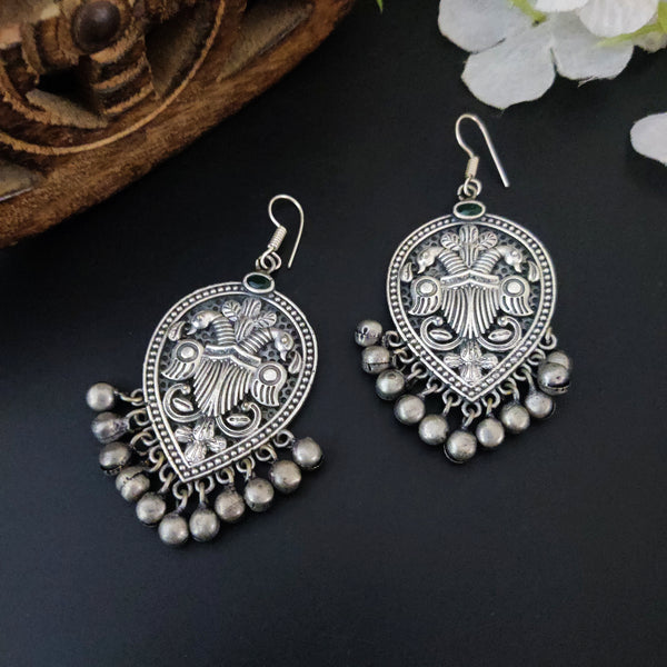 Chitai work Silver Look Alike Oxidised Earring