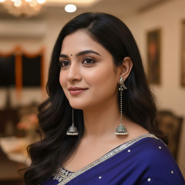 Bird Motif Women's Tribal Silver Jhumki