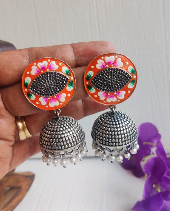"Ramya" Hand Painted Brass Jhumka